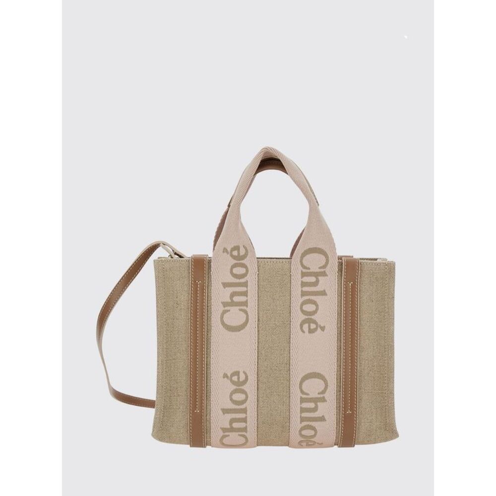 Chloe Women Small Woody Chloe Linen Canvas Tote Bag With Logo Ribbon Handles - Picture 1 of 3